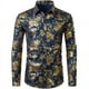 thumbnail image 3 of Camisa de vestir con estampado floral dorado de lujo para hombre, camisas de manga larga con botones y estampado completo en 3D para fiestas, blusas casuales para hombre, 3 of 5