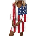 thumbnail image 2 of Summer Savings Clearance! Edvintorg 4Th Of July Plus Size Summer Dresses Fashion Independence Day Print Casual V-Neck 3/4 Sleeve Fold Mini Dress Festival Outfits, 2 of 5