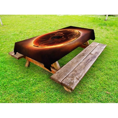 

World Outdoor Tablecloth Vivid Burning Earth Apocalypse Theme Heat Global Warming Catastrophe Image Decorative Washable Fabric Picnic Tablecloth 58 X 120 Inches Orange Brown Yellow by Ambesonne