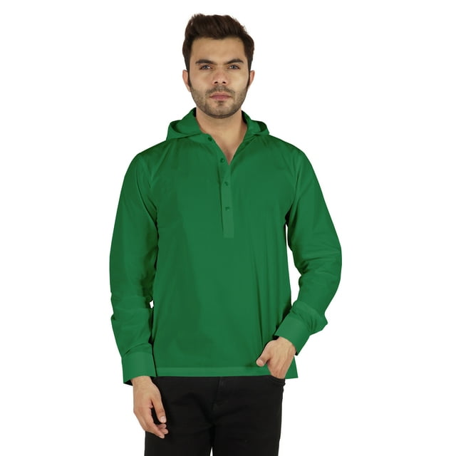 Inkmeso Kurta Courte à Capuche Unie Henley pour Hommes T-shirt en Coton à Manches Longues Coupe Régulière Tenue d'Été