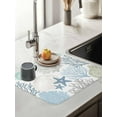 thumbnail image 3 of Summer Beach Dish Drying Mat for Kitchen Counter, Blue Teal Beige Coral Starfish Baby Bottle Microfiber Drying Pad, Ocean Nautical Coastal Absorbent Coffee Cup Dishes Drainer Mats 16"x18", 3 of 8