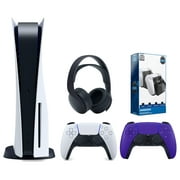 Sony Playstation 5 Disc Version Console with Extra Purple Controller, Black PULSE 3D Headset and Surge Dual Controller Charge Dock Bundle