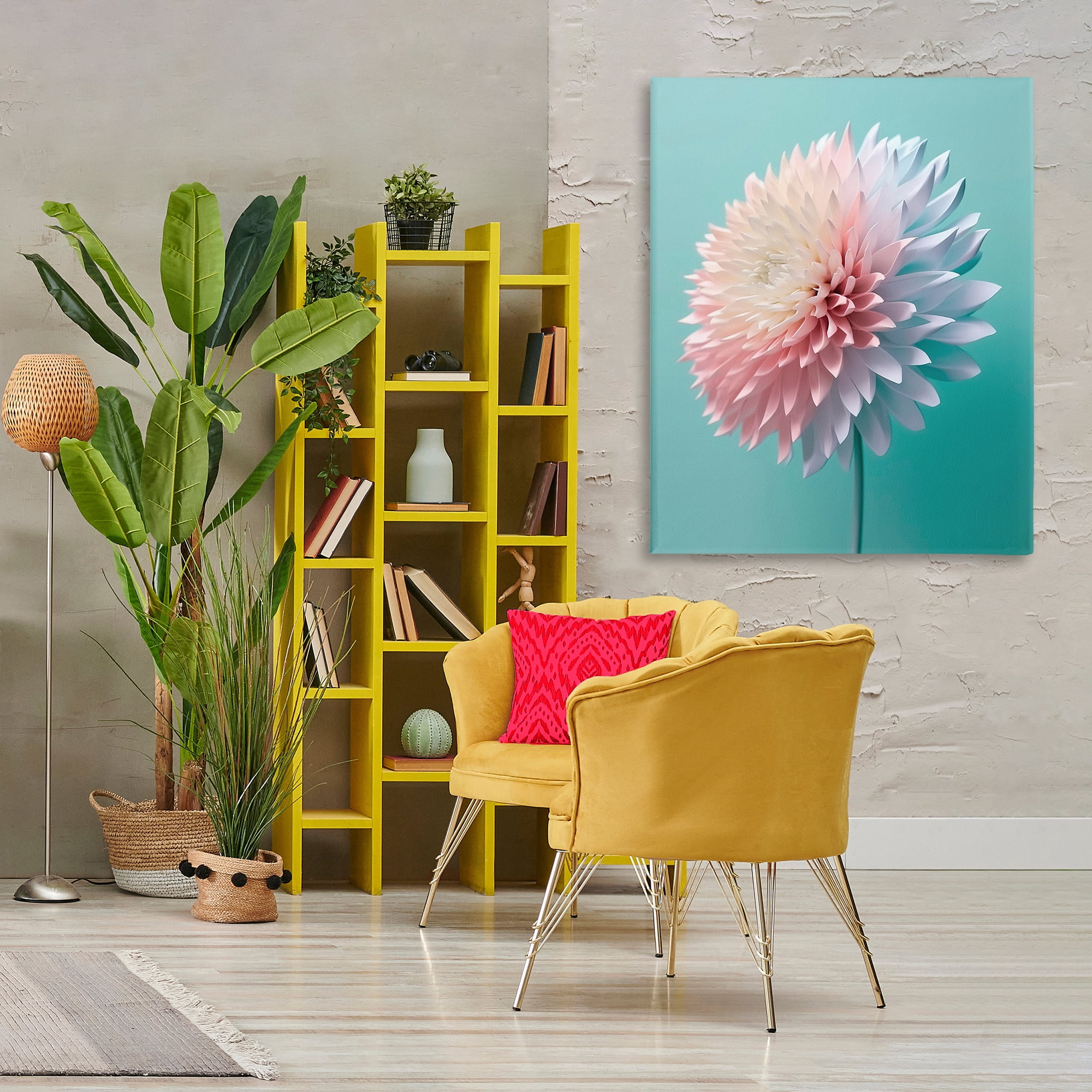 Stupell Industries Detailed Dahlia on Blue Plants & Flowers Photography Wrapped Canvas Art Print Wall Art, 36 x 48