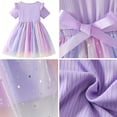 thumbnail image 3 of IPIO Girls Sparkly Star Tulle Princess Dress, Rainbow Birthday Party Dress with Bow and Short Sleeves, 3 of 5