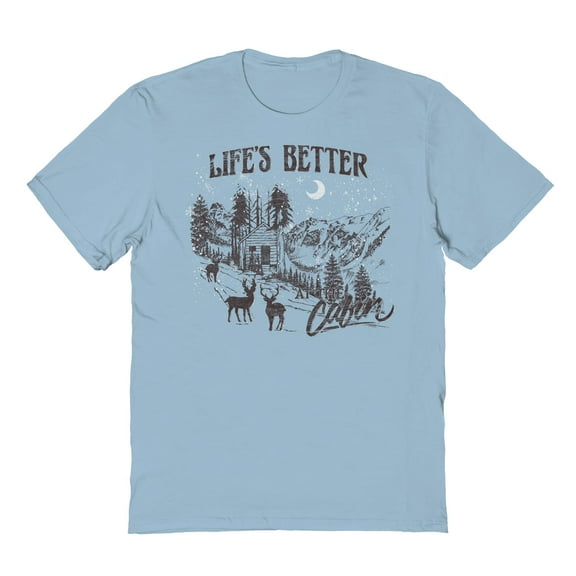Haywood & Main Life'S Better At The Cabin Graphic Light Blue Men's Cotton T-Shirt