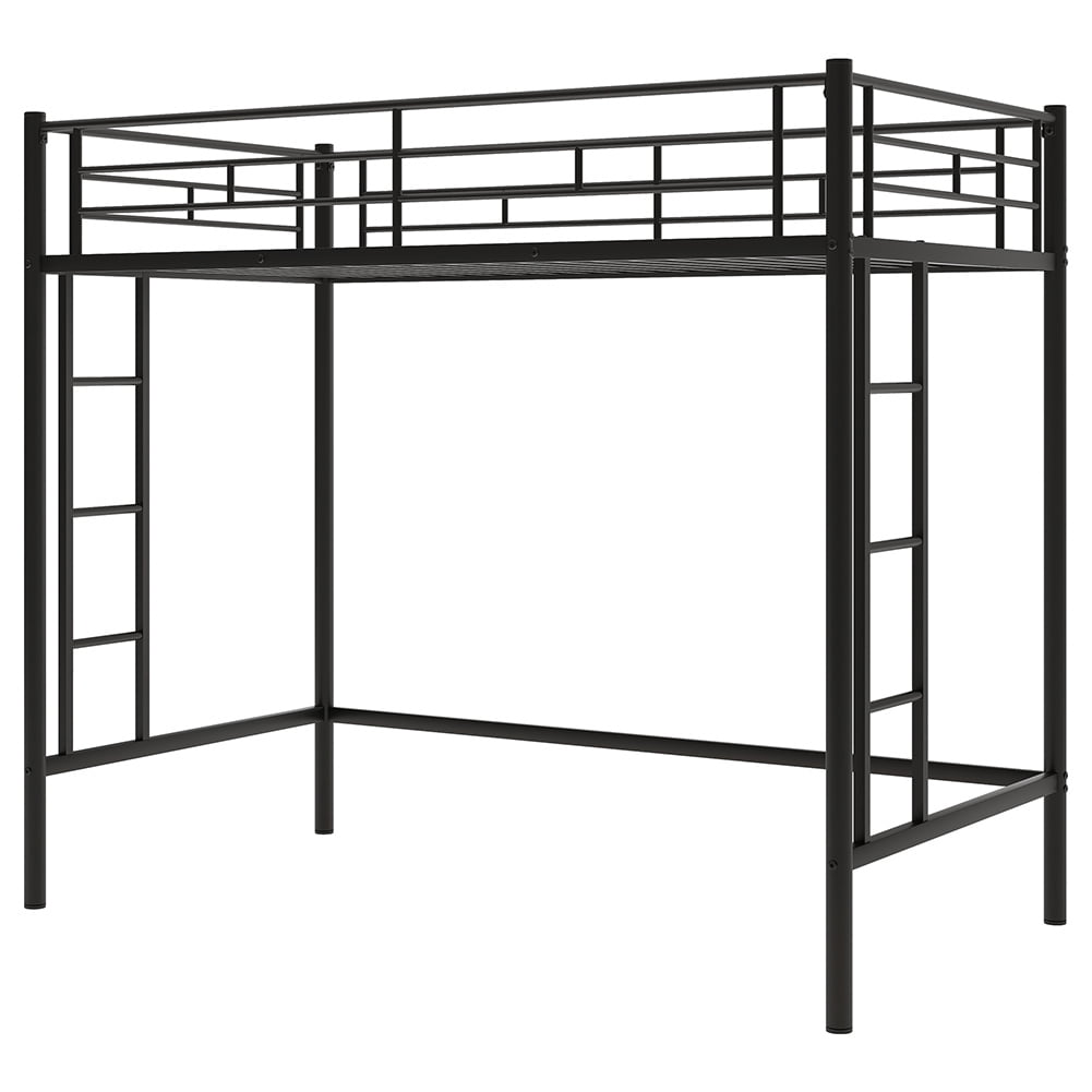 Kadyn Twin Loft Bed, Metal Bed with Rails & Ladders on Both Sides, Black