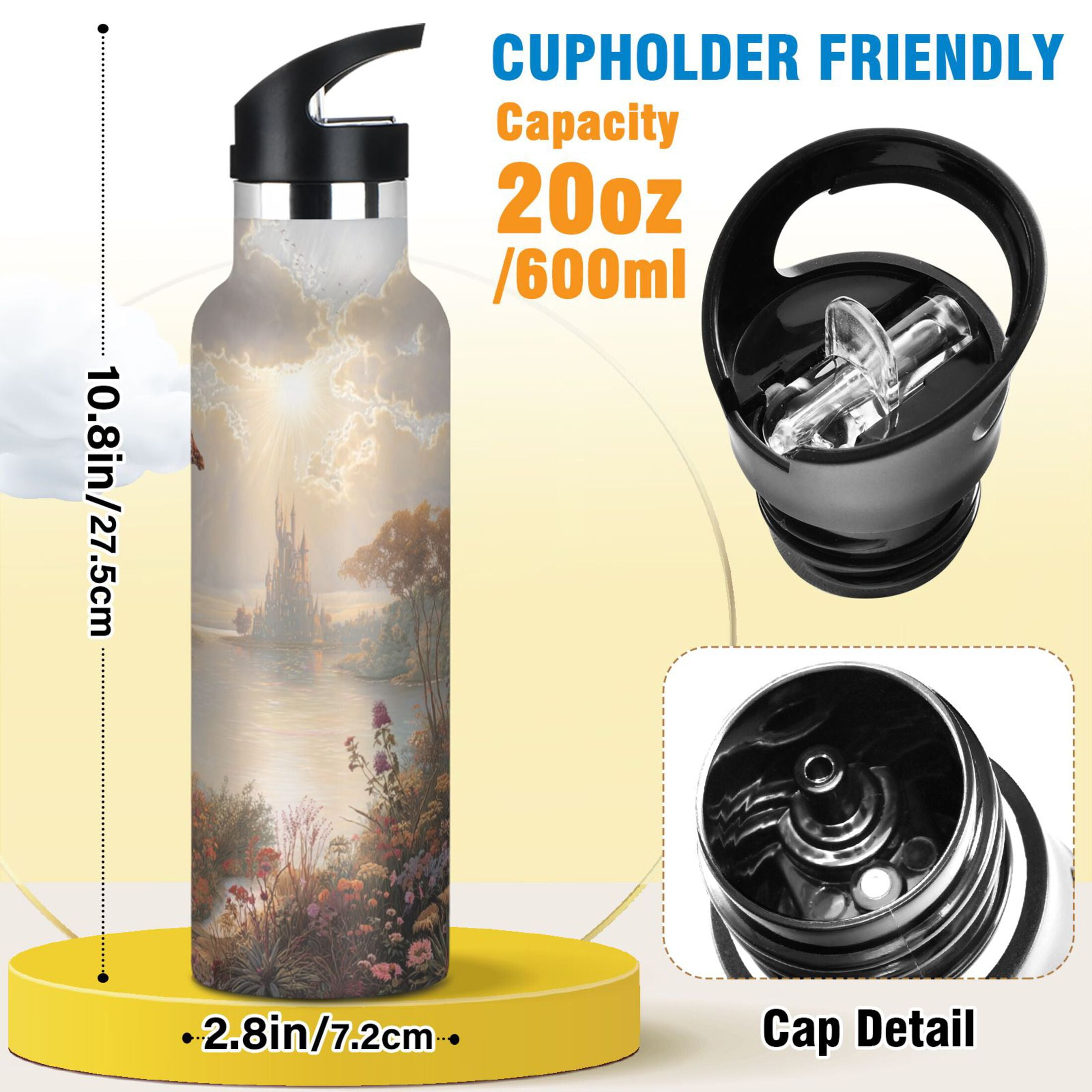 Kids Insulated Stainless Steel Sports Water Bottle 600ml (20oz) Oil Painting Of Giraffe