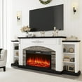thumbnail image 4 of BOSHIRO 80" Electric Fireplace with Mantel, White TV Stand for TVs Up to 90 Inch, Entertainment Center with Storage, Stacked Stone Surround, 30" Fireplace Insert with Remote Control, White Black, 4 of 7