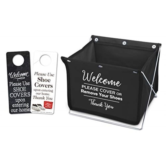 Foldable Shoe Cover Holder (Black) with Bonus Please Use Shoe Covers