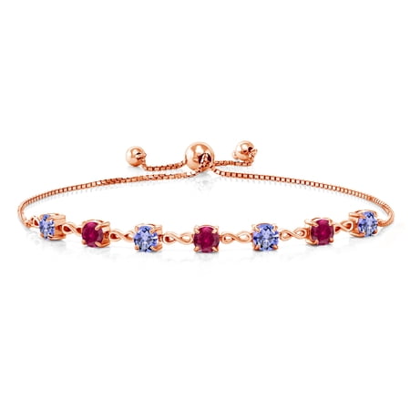 Gem Stone King 18K Rose Gold Plated Silver Blue Tanzanite and Red Created Ruby Infinity Tennis Bracelet for Women (2.72 Cttw Gemstone December Birthstone Round 4.5MM Fully Adjustable up to 9 inch)
