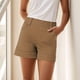 thumbnail image 4 of Pantalones cortos elásticos de sarga de cintura alta para mujer - Pantalones cortos vaqueros chinos informales con cintura elástica - Poliéster, deportes de verano y actividades al aire libre, 4 of 8