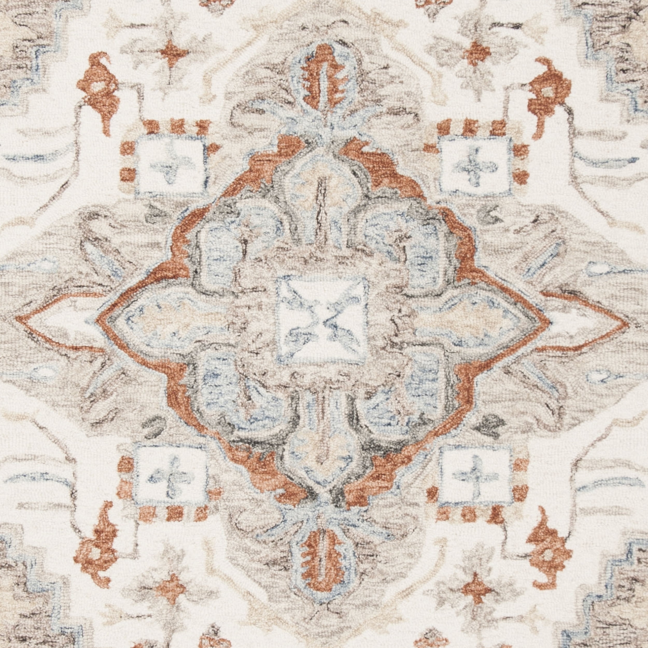 SAFAVIEH Micro-Loop Hypatia Traditional Wool Area Rug, Ivory/Rust, 5' x 8'