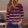 thumbnail image 2 of CHGBMOK 3/4 Sleeve T Shirts for Women Striped Button V Neck Blouses Casual Dressy Tops Loose Work Tunic, 2 of 4