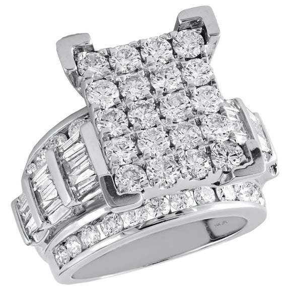 14K White Gold Round & Baguette Diamond Rectangle Cluster Engagement Ring 2 Ct.