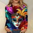 thumbnail image 2 of LEKWK Mardi Gras Shirts for Women Intricate Mask Graphic Slim Fit Long Sleeve Tops Crew Neck Casual Daily Trendy Tops Outfits, 2 of 5