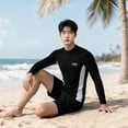 thumbnail image 4 of Men's Swimwear Rash Guard Shirt and Swim Trunks Set for Diving Snorkeling Surfing Swimming, XXL, Black, 4 of 5