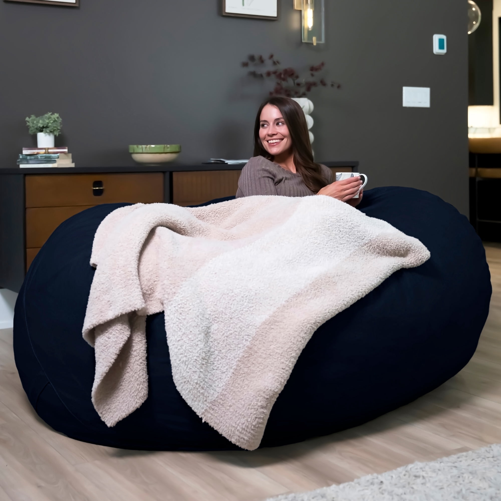 Big Joe Fuf 7Ft Giant Foam Bean Bag Chair, Oversized Couch with Removable Cover for Kids, Teens, Adults, Cobalt Lenox, Durable Woven Polyester, 7 Foot