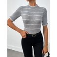 thumbnail image 4 of Ribbed Mock Neck Striped Sweater Top | Half Sleeve Slim Fit Women's Knit Shirt | Comfortable Stretch Knitwear, 4 of 6