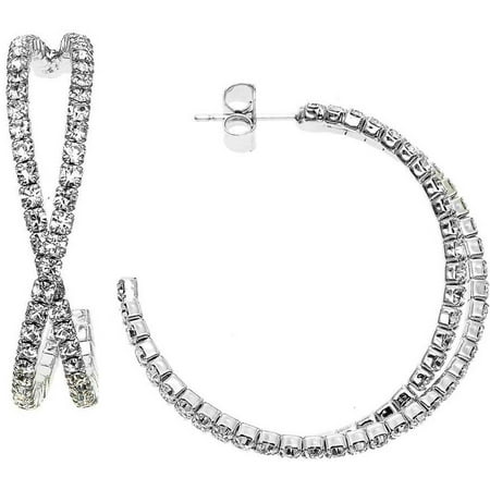 X & O Handset Austrian Crystal White Rhodium-Plated 35mm Bypass Earrings