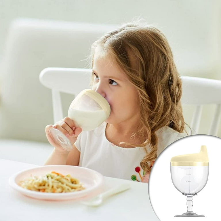 Toddler Sippy Cup - Plastic Wine Glass Goblet Beverage Mug Milk Bottle with Lid for Kids on Birthday Party Celebration (Yellow, 1)