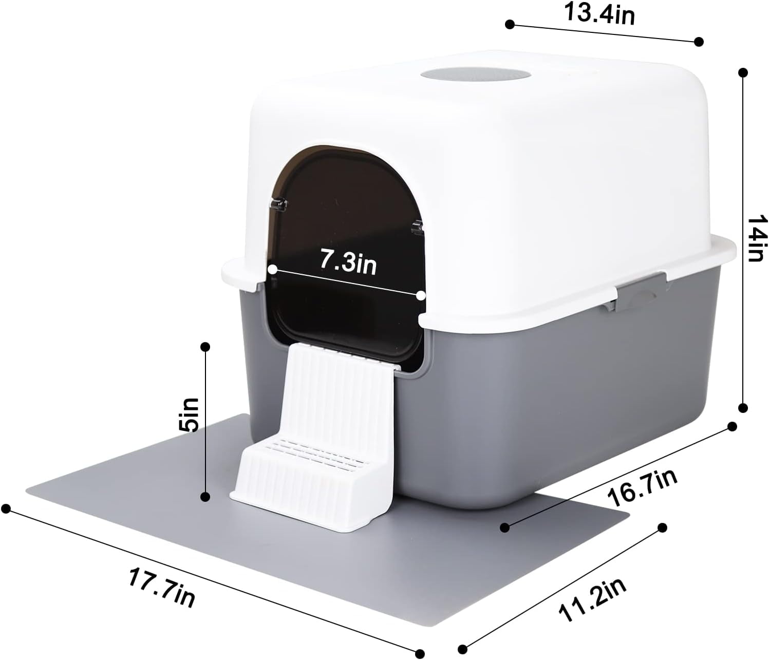Cat Urine Litter Box with Pedal, Fully Enclosed Leak-Proof for Small Cats Under 8 IB, High Edge and Odorless, Easy to Carry and Clean (Grey with Handle, S)