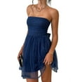 thumbnail image 2 of Women'S Summer Cocktail Dress - Tube Ruched Ruffle Mini Dress Navy Blue XL, 2 of 9