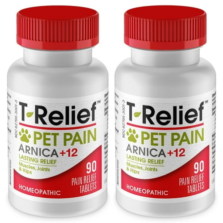 MediNatura T-Relief Pet Pain Relief Arnica +12 Powerful Natural Medicines - Fast-Acting Soother for Dogs & Cats - 90 Tablets (2 pack)