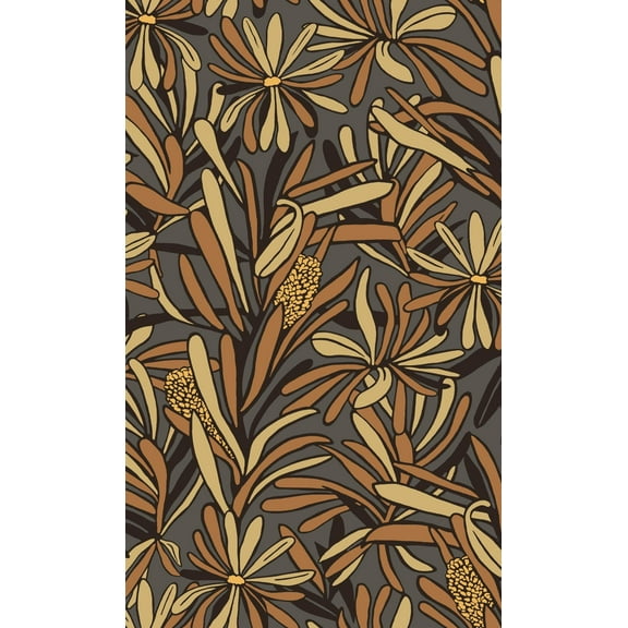 Camel & Blacky Plant Pattern Non-Woven Tropical Wallpaper, Double Roll, 57 sqft