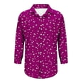 thumbnail image 4 of Camisas de cuello de la tripulación de manga corta para las mujeres impresas de la blusa de la apariencia del lino con el cuello girado hacia abajo botón mangas de manguito Top de verano casual, 4 of 6
