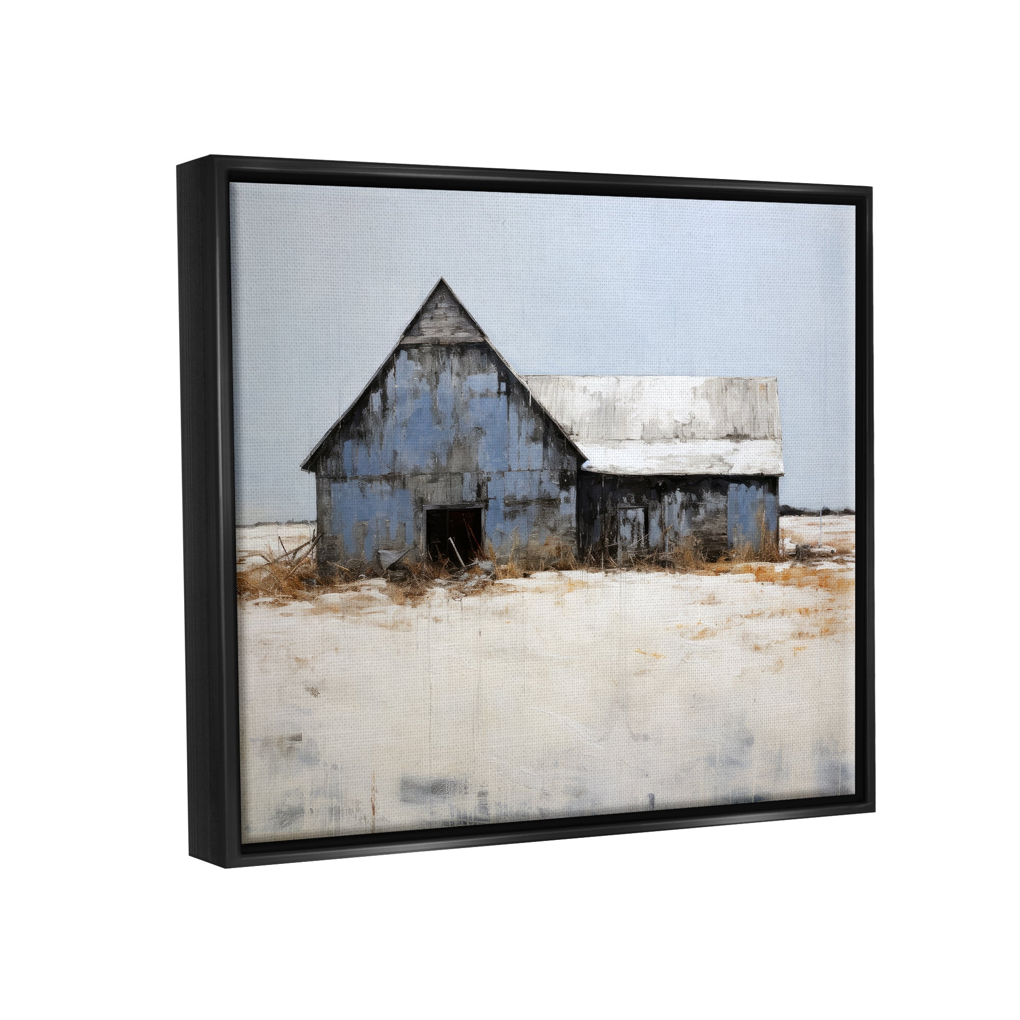 Stupell Industries Winter Country Barn Landscape Painting Black Floater Framed Canvas Art Print Wall Art, 21 x 17