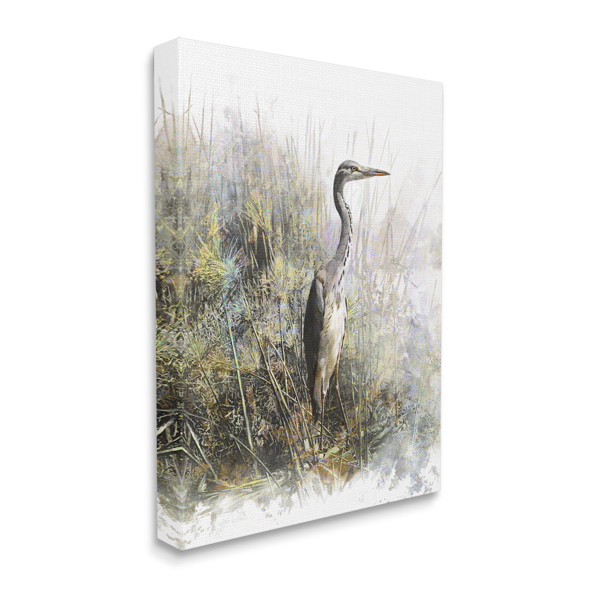Stupell Heron Bird Water's Edge Pond Animals & Insects Painting Gallery Wrapped Canvas Print Wall Art