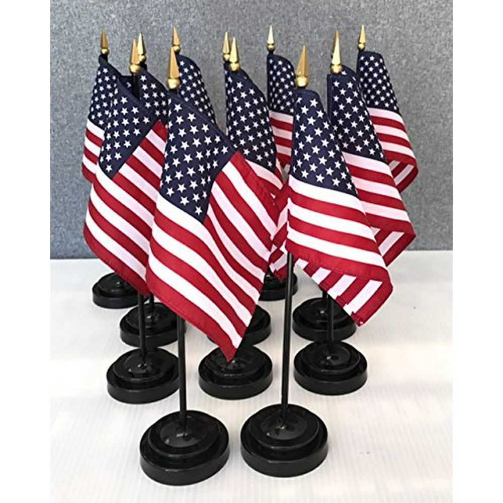 MADE IN USA!! Box of 12 USA 4"x6" Miniature Desk & Table Flags Includes 12 Flag Stands & 12