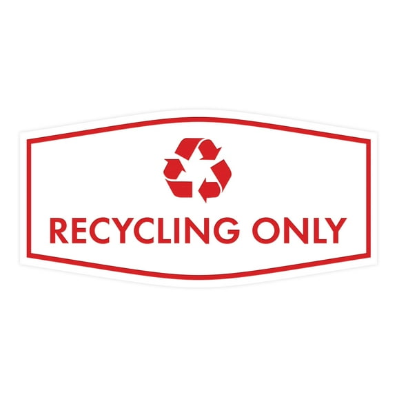 Fancy Recycling Only Sign (White/Red) - Large