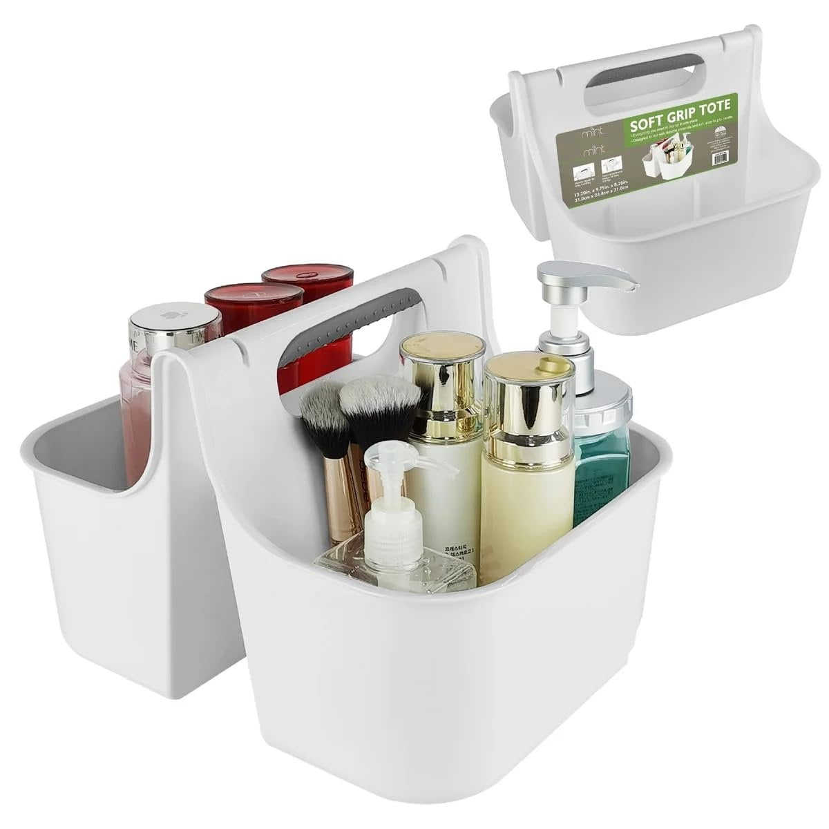 J&V TEXTILES Portable Shower Caddy, Bathroom Organizer Basket, Perfect Size for Dorm/College, Plastic Bath Tote, Dries Quickly with Drainage Holes, Soft Grip Carrying Handle White, Large