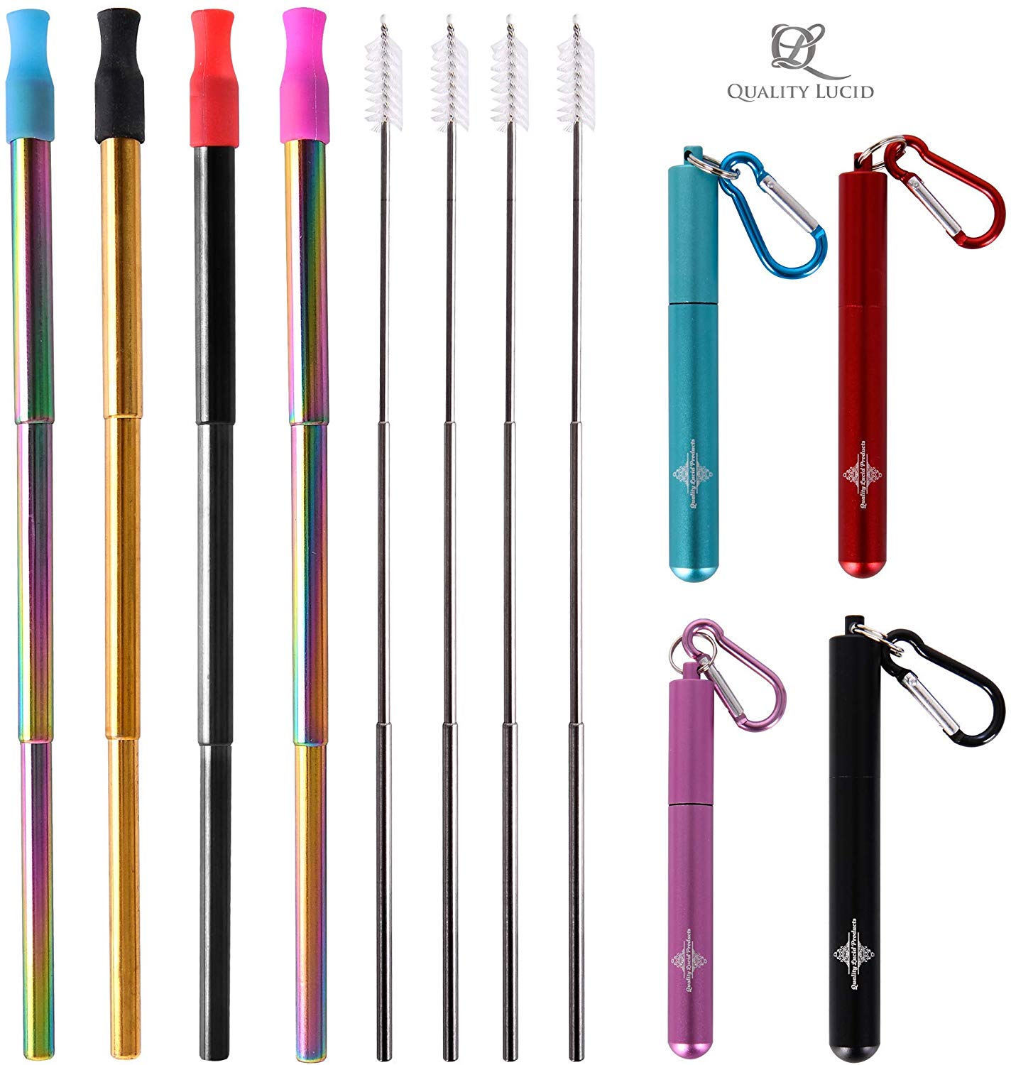 4 Pack Collapsible Straw Metal Drinking Straws with Aluminium Case