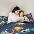 thumbnail image 5 of Feelyou Outer Space Dino Queen Comforter Set for Teens, Dreamy Rocket Bedding Sets, Cute Cartoon Navy Reversible Bedding Comforter Set, Breathable Home Decor, 3-Piece, 5 of 8
