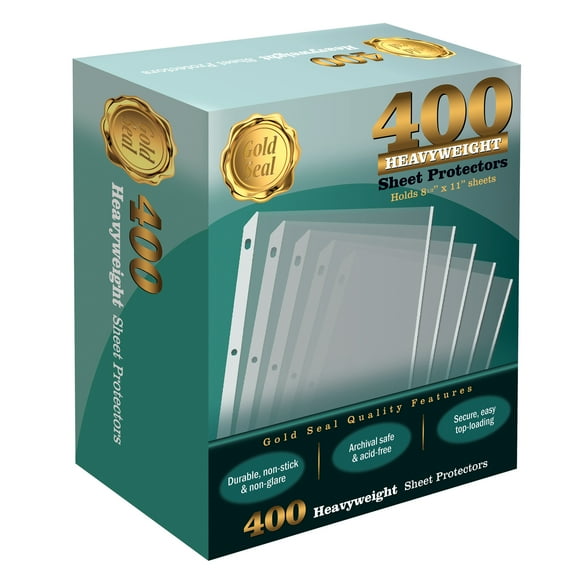400 Count Clear Heavyweight Poly Sheet Protectors by Gold Seal, 8.5" x 11", Extra Sturdy, Secure Top load, 400 Boxed Sheet Protectors