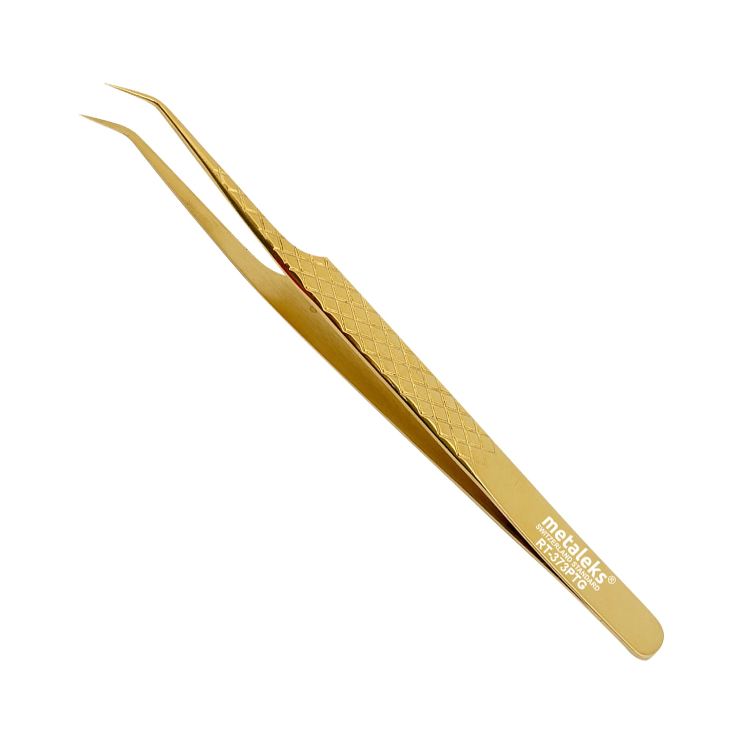 14cm - Texture Surface Grip - Professional Eyelash Extension Tweezers - Japanese Stainless Steel - Golden Titanium Coated With Magnetic Kit