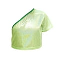 thumbnail image 4 of Byoo Toddler Girl Metallic One Shoulder Crop Top Short Sleeve Asymmetrical Neck Casual Tee Shirts Soft Breathable Shiny Party Blouse Shirts, 4 of 4