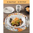 thumbnail image 3 of 13 Inch Round Placemats Set of 6, Fall Pumpkin Non Slip Heat Insulation PP Table Mats, Orange White Thanksgiving Maple Leaf Washable Place Mats for Kitchen Dining Party Table Decor, 3 of 7