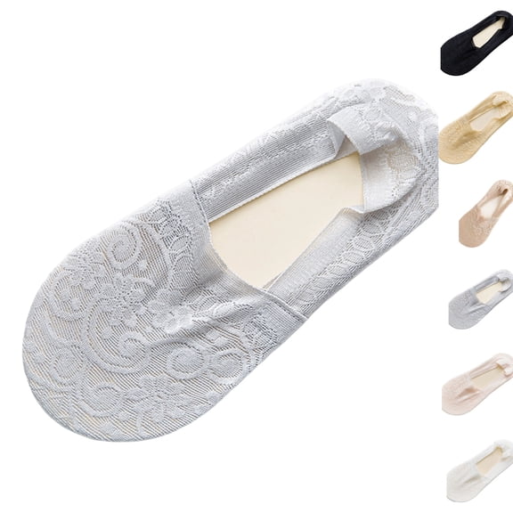Lace Hollow Out Invisible No Show Socks Breathable Thin Non Slip Hidden Liner Socks Elegant Soft Boat Socks For Flats Loafers Daily Matching Light Gray