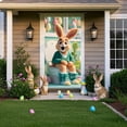 thumbnail image 6 of Kugisaki Happy Easter Door Cover Cute Rabbit Printed Welcome Door Banner for Easter Party Holiday Wedding Garden Flag Party Outdoor Decor 71x35 Inch, 6 of 6