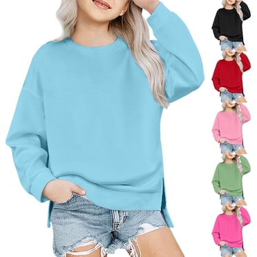 CFLVAEK Sweatshirts for Girls Casual Drop Shoulder Long Sleeve Sweatshirt Cute Side Slit Pullovers Loose Fit High Low Hem Tops Mint Green Size 11 Years