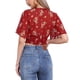 thumbnail image 3 of INSPIRAR CHIC Blusas Cortas de Manga Corta con Cuello en V de Verano con Estampado Floral M Rojo, 3 of 6