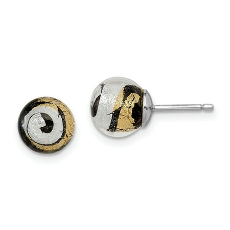 Sterling Silver Rhodium-plated Black, Gold & Silver Murano Glass Earrings
