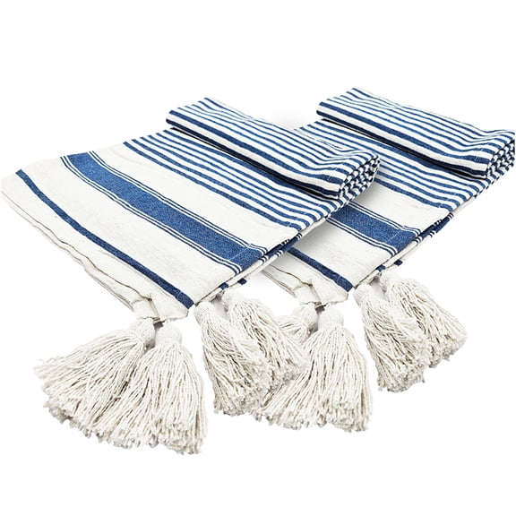 JERFIT 2 Pack Striped Cotton Throw Blankets 50x60 Inch, Blue and White Sofa Couch Bed Decorative Accent Blanket for All Seasons