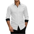 thumbnail image 2 of Stamzod Button Up Shirt Men Business Casual Color Block Long Sleeve Office Dress Shirts Men's Clothing White L, 2 of 7