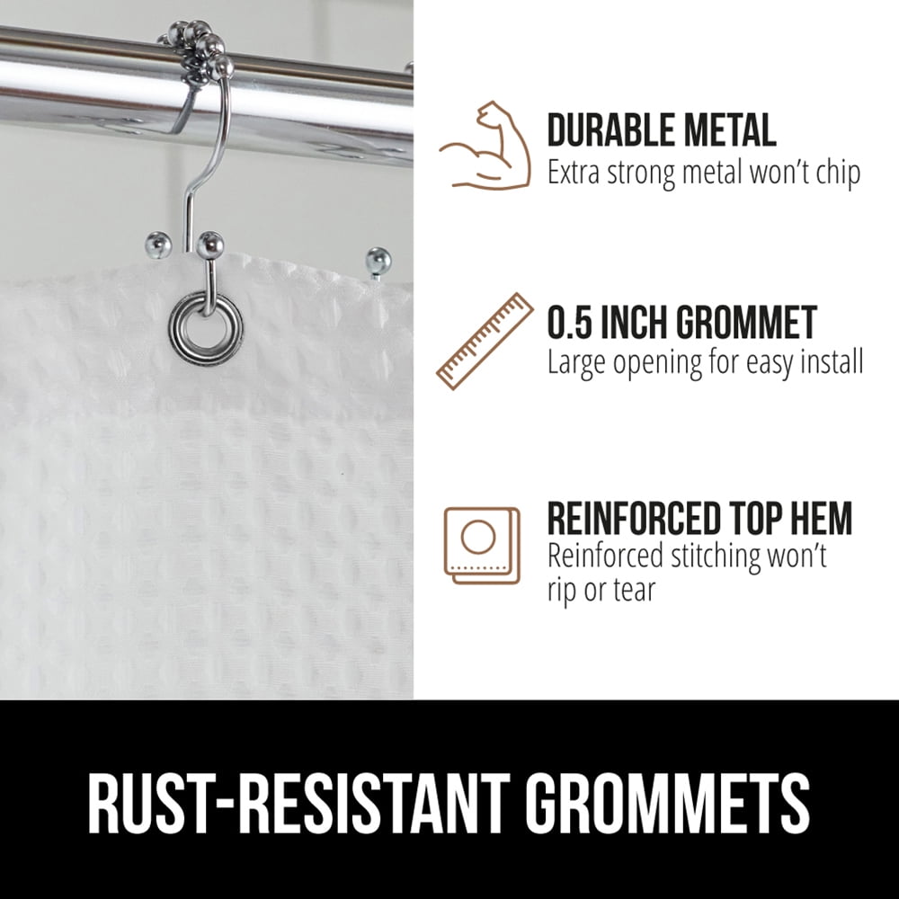GORILLA GRIP Waffle Shower Curtain, Thick Weighted Fabric, Wrinkle and Rust Resistant, Classic Hotel Quality Design, Machine Wash, 72x72 White