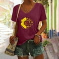thumbnail image 2 of Women's Sunflower T Shirts Cotton Blend Summer Cute Graphic Short Sleeve Tees V Neck Letter Print Casual Tops (XL, Red), 2 of 5