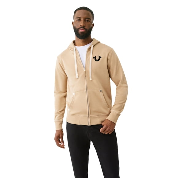 Sudadera con capucha y cierre True Religion para hombre con logo Buddha, Travertine, talla S